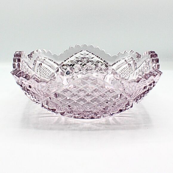 Antique EAPG Amethyst Lavender Glass Bowl Duncan Diamond Pattern Scallop Edge - Picture 2 of 5